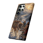 Saint Bernard Winter Rescue phone case | snowy mountain dog scene