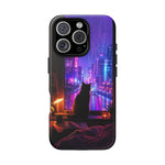 Lo-Fi Cat Neon Rain Window Vaporwave Art Tough Phone Case