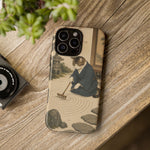 Zen Garden Cat Phone Case, Sand Spiral Japanese Art Cover