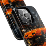 Orange Daytona Phone Case, Rainy City Night Muscle Car Tough Cover
