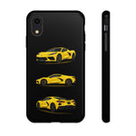 C8 Phone Case Yellow, Three-View Vector Cover, Gift for Vette Drivers