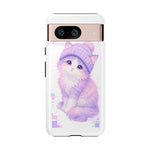 Pastel Cat Beanie Phone Case, Glitch Color Block Cover, Gift