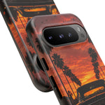 Black Impala Lowrider Sunset Tough Phone Case - Palm Silhouette