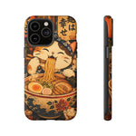 Ramen Cat Phone Case, Slurping Noodles Folk Art Cover, Gift