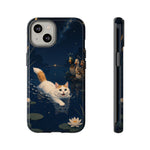 Turkish Van Swimming Cat Tough Case | Whimsical Night Pond, Lily Pads, Ducks