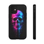 Neon Glitch Skull Phone Case, Dripping Paint Scanline Cover