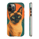 Siamese Cat Retro Halftone Portrait Case - Orange Teal Print