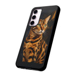 Bengal Cat Geometric Portrait Tough Phone Case - Gold Black Poly