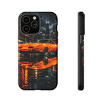 Orange Daytona Phone Case, Rainy City Night Muscle Car Tough Cover