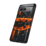 Orange Daytona Phone Case, Rainy City Night Muscle Car Tough Cover