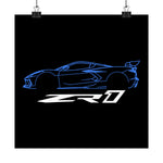 C8 ZR1 Poster Chevy Sports Car Line Art Wall Print Rapid Blue Muscle Decor