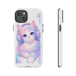 Pastel Cat Phone Case, Headphones Glitch Color Block Cover