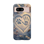 Pet Paw Print Phone Case Snow Heart Tough Cover Gift Art
