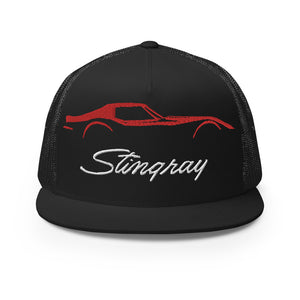 Red C3 Corvette Sports Car Stingray Silhouette 3rd Gen Vette Driver Custom Embroidered 5 panel Trucker Cap snapback hat