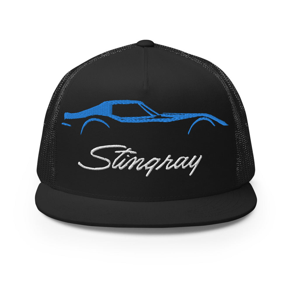 Blue C3 Corvette Sports Car Stingray Silhouette 3rd Gen Vette Driver Custom Embroidered 5 panel Trucker Cap