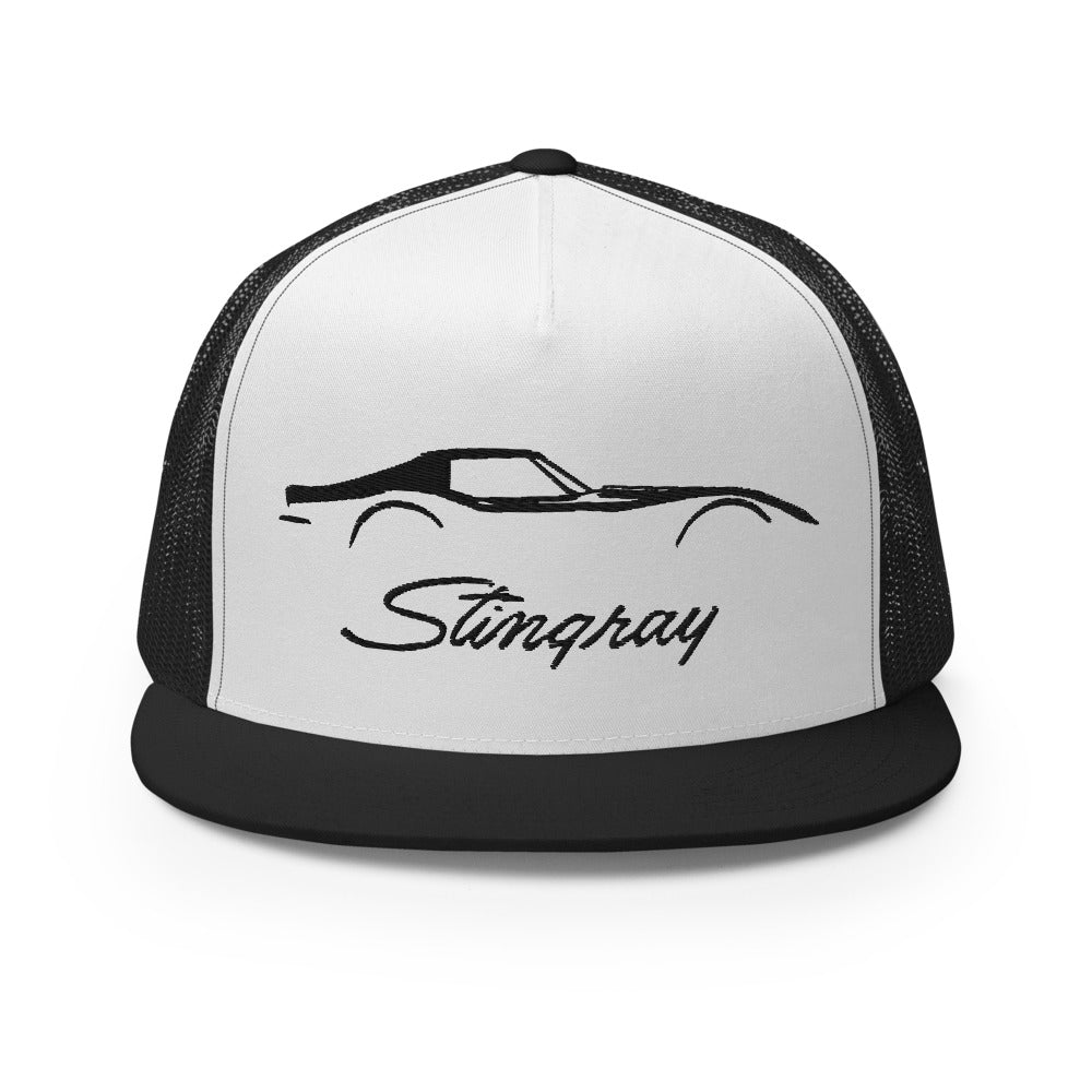 C3 Corvette Stingray Silhouette 3rd Gen Vette Driver Custom Embroidered 5 Panel Trucker Cap Snapback Hat