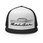 1957 Chevy 57 Belair Bel Air Outline Antique American Collector Car Custom Embroidered 5 Panel Trucker Cap Snapback Hat