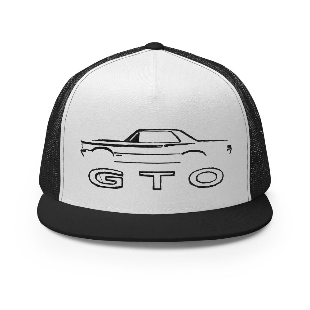 1965 GTO Muscle Car Silhouette Emblem Classic Car Custom Embroidered 5 Panel Trucker Cap Snapback Hat