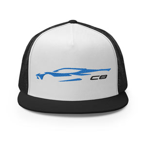 2023 Corvette C8 Outline Silhouette Rapid Blue 8th Gen Custom Embroidered 5 Panel Trucker Cap Snapback Hat