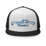 1961 Corvette Jewel Blue Antique Collector Car Custom Embroidered 5 Panel Trucker Cap Snapback Hat