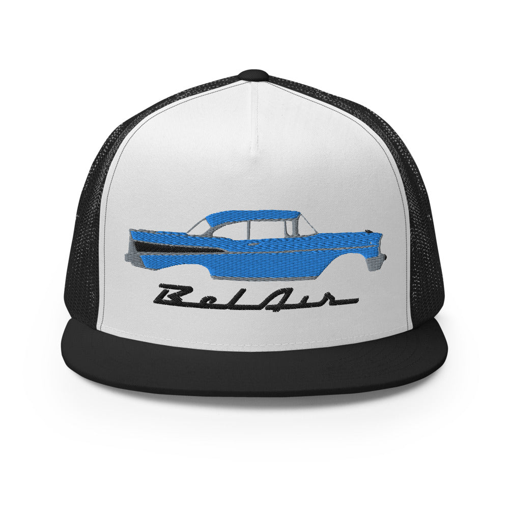 1957 Bel Air Tropical Turquoise Hardtop Antique 57 Chevy Custom Embroidered 5 Panel Trucker Cap Snapback Hat