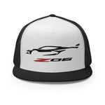 2023 Corvette Z06 C8 Black Vette Silhouette Custom Embroidered 5 Panel Trucker Cap Snapback Hat