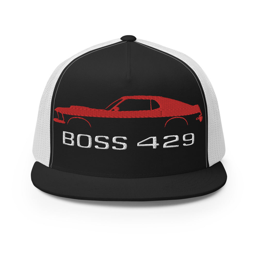 1969 Boss 429 Stang Red Muscle Car Owners Drivers Custom Embroidered 5 panel Trucker Cap Snapback Hat