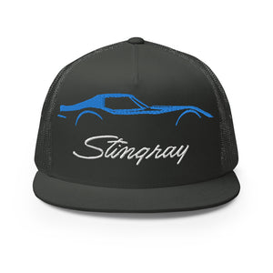 Blue C3 Corvette Sports Car Stingray Silhouette 3rd Gen Vette Driver Custom Embroidered 5 panel Trucker Cap