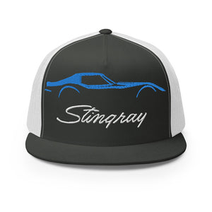 Blue C3 Corvette Sports Car Stingray Silhouette 3rd Gen Vette Driver Custom Embroidered 5 panel Trucker Cap