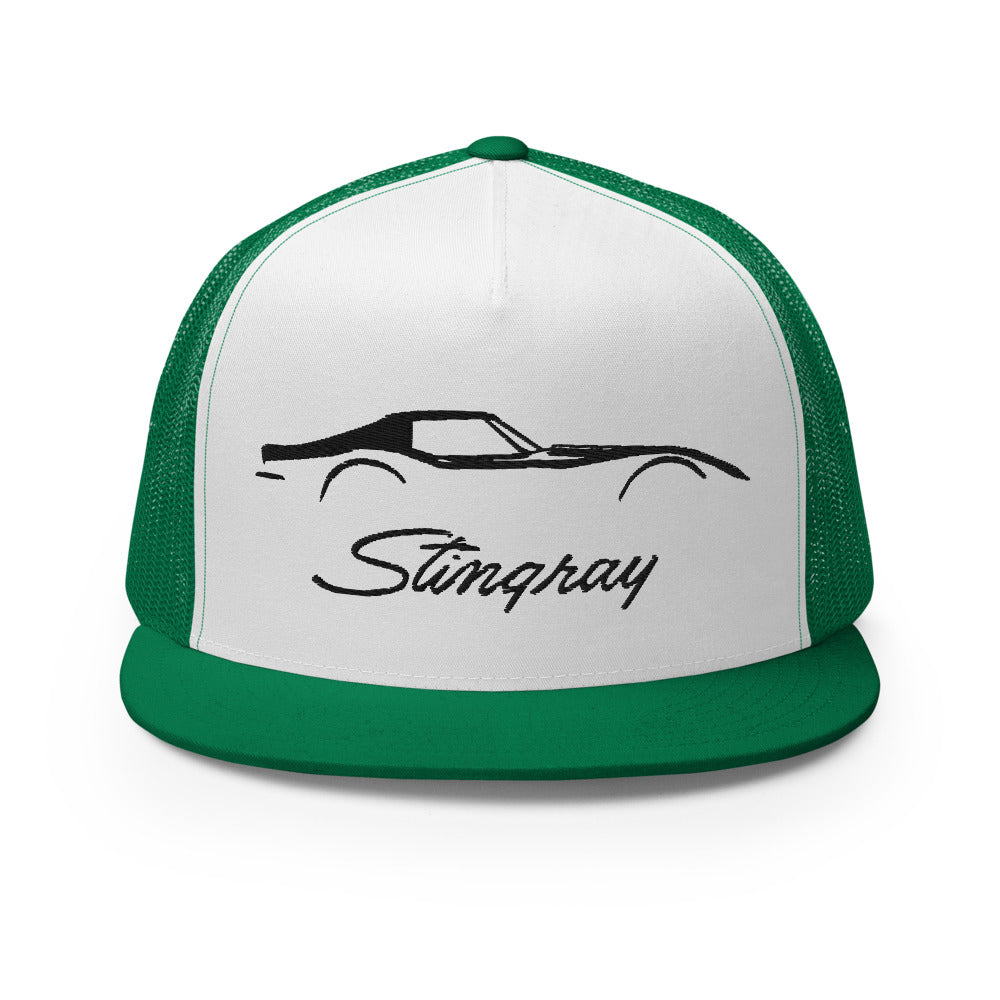 C3 Corvette Stingray Silhouette 3rd Gen Vette Driver Custom Embroidered 5 Panel Trucker Cap Snapback Hat