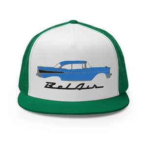 1957 Bel Air Tropical Turquoise Hardtop Antique 57 Chevy Custom Embroidered 5 Panel Trucker Cap Snapback Hat