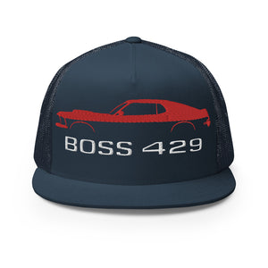 1969 Boss 429 Stang Red Muscle Car Owners Drivers Custom Embroidered 5 panel Trucker Cap Snapback Hat