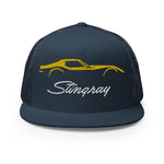 C3 Corvette Stingray Yellow Outline Silhouette 3rd Gen Vette Drivers Embroidered 5 panel Trucker Cap for Chevy Classic Car Owners