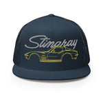 1969 Corvette C3 Stingray Chevy Classic Car Drivers Yellow 69 Vette Line Art 5 panel Trucker Cap