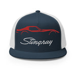 Red C3 Corvette Sports Car Stingray Silhouette 3rd Gen Vette Driver Custom Embroidered 5 panel Trucker Cap snapback hat