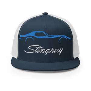 Blue C3 Corvette Sports Car Stingray Silhouette 3rd Gen Vette Driver Custom Embroidered 5 panel Trucker Cap