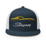 C3 Corvette Stingray Yellow Outline Silhouette 3rd Gen Vette Drivers Embroidered 5 panel Trucker Cap for Chevy Classic Car Owners