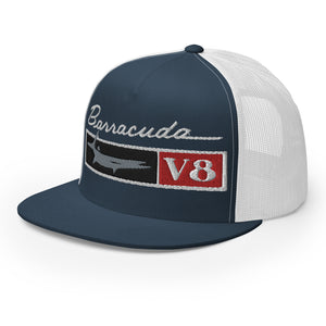 Front Fender Emblem 1968 Barracuda V8 68 Cuda hat for Classic Car Owners Muscle Cars Enthusiasts Mechanics Gear Heads 5 panel Trucker Cap