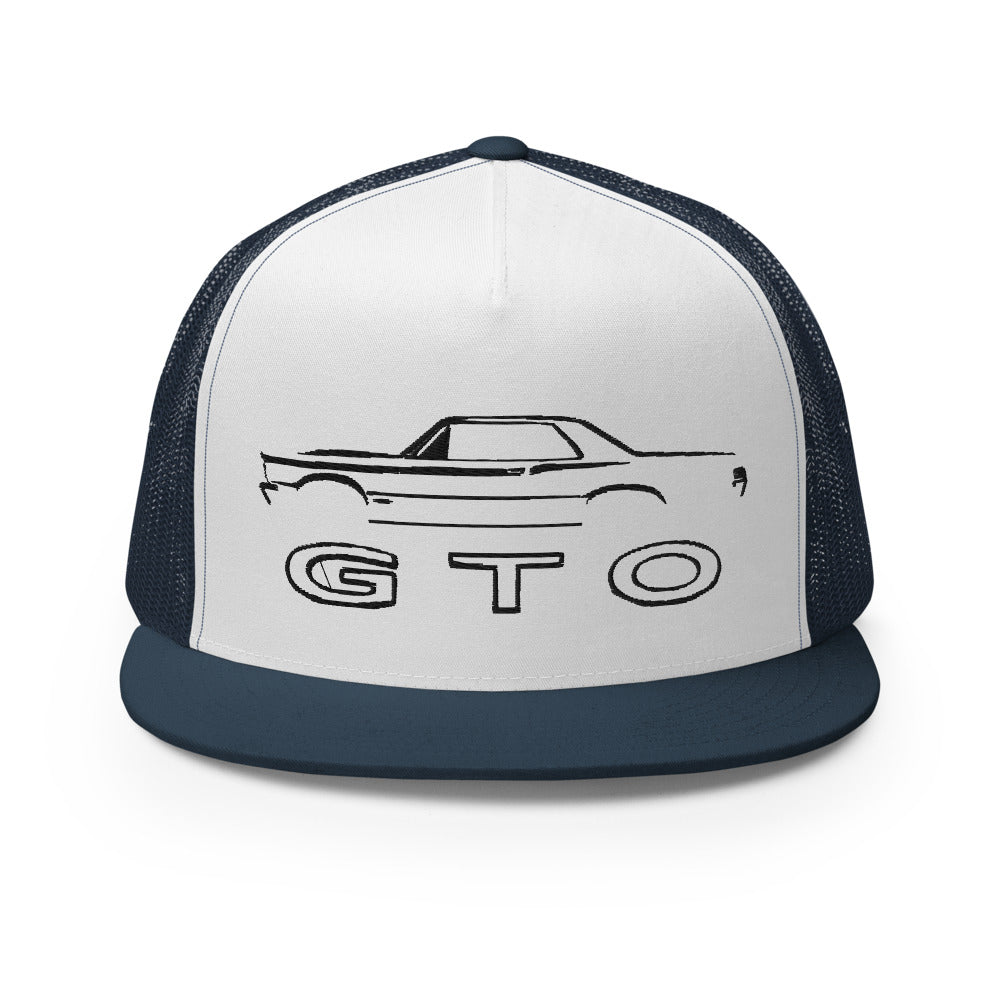 1965 GTO Muscle Car Silhouette Emblem Classic Car Custom Embroidered 5 Panel Trucker Cap Snapback Hat