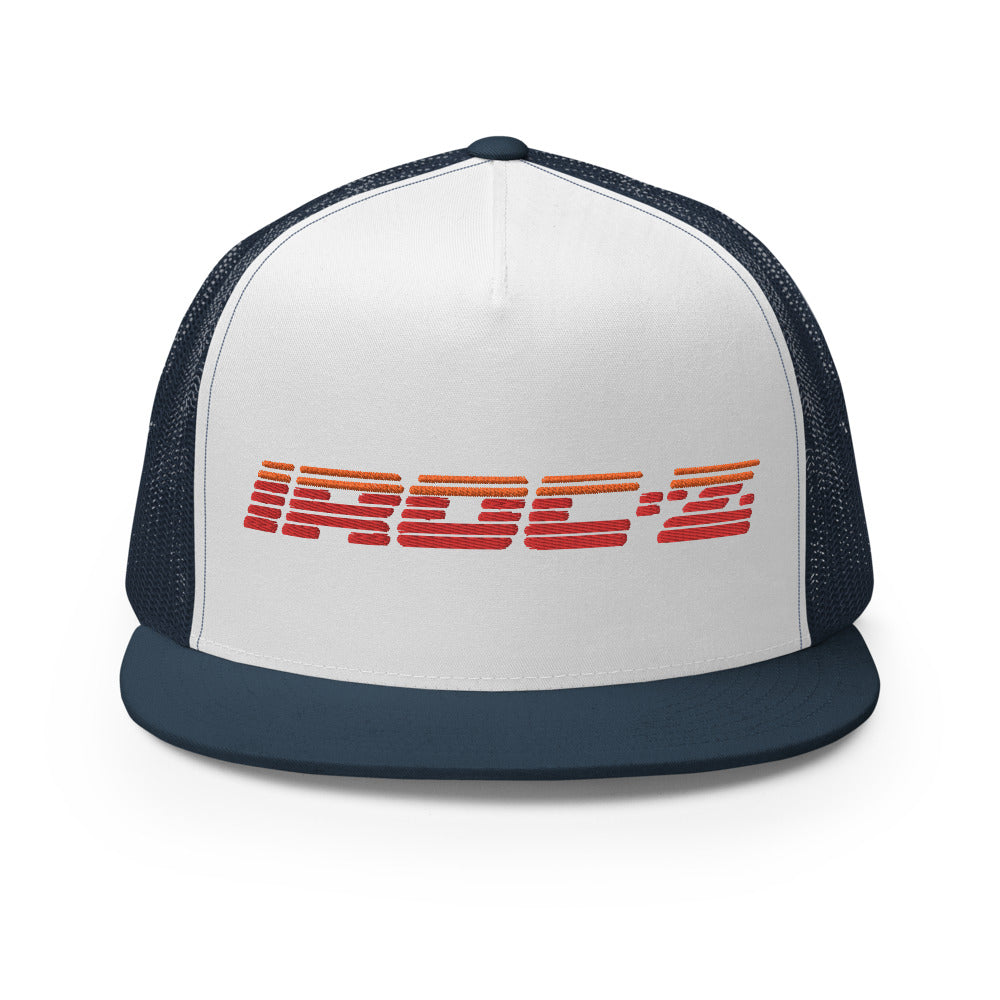 Retro Vintage 1980s Chevy Camaro IROC-Z Logo Fender Emblem Custom Embroidered 5 Panel Trucker Cap Snapback Hat