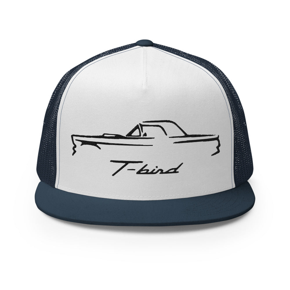 1957 Thunderbird Antique Classic Car Outline Silhouette Custom Embroidered 5 Panel Trucker Cap Snapback Hat