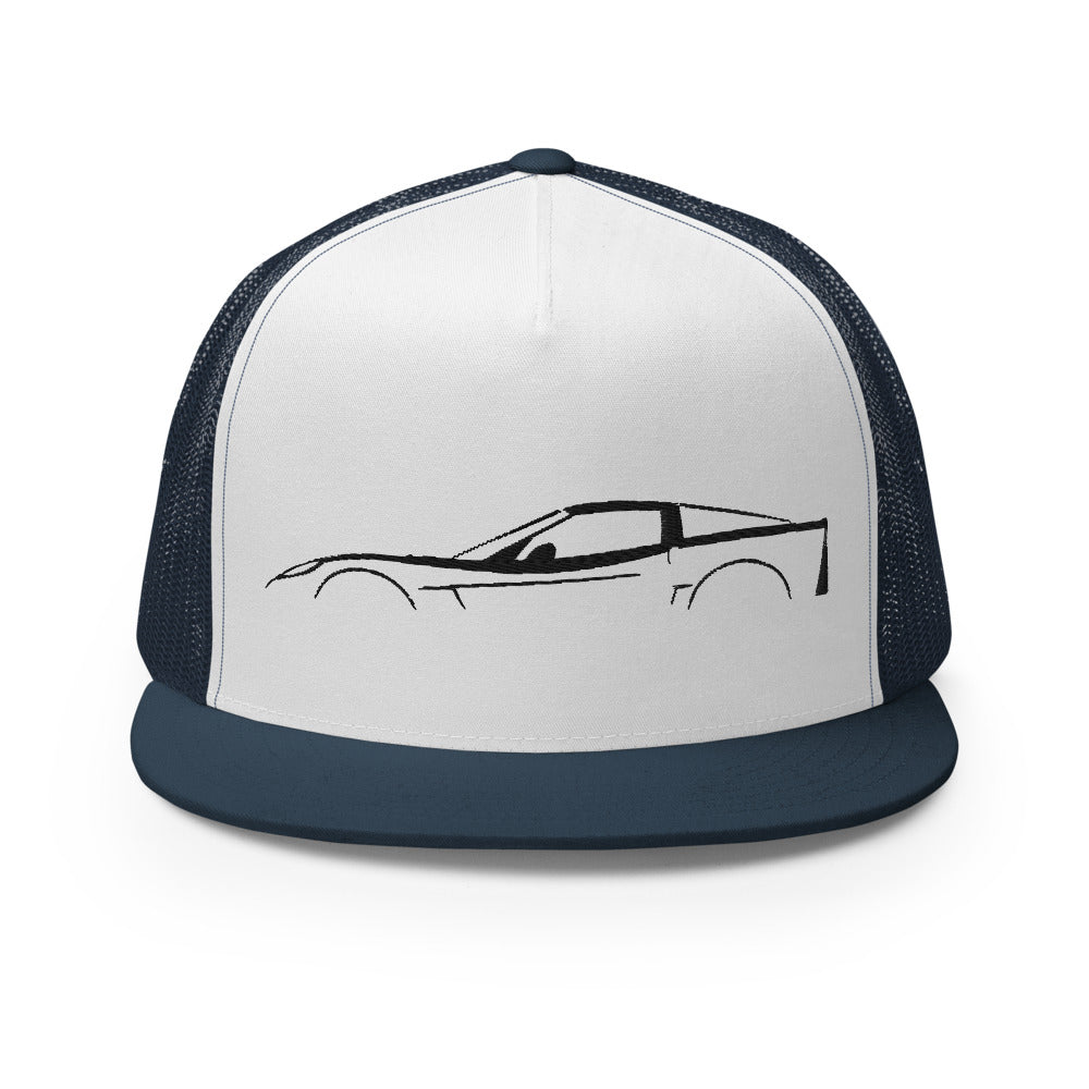 Corvette C6 Outline 6th Gen Vette Owner Custom Embroidered 5 Panel Trucker Cap Snapback Hat