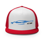 2023 Corvette C8 Outline Silhouette Rapid Blue 8th Gen Custom Embroidered 5 Panel Trucker Cap Snapback Hat