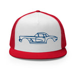 1961 Corvette Jewel Blue Antique Collector Car Custom Embroidered 5 Panel Trucker Cap Snapback Hat