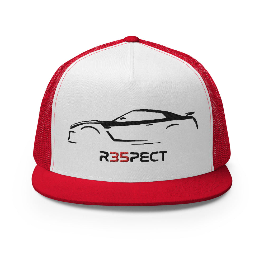 GTR R35 Outline Art Skyline GT-R JDM Custom Embroidered 5 Panel Trucker Cap Snapback Hat