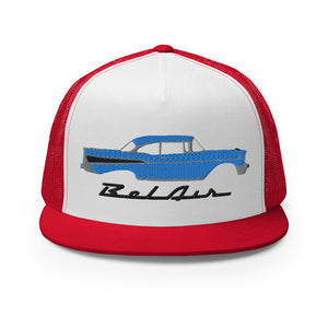 1957 Bel Air Tropical Turquoise Hardtop Antique 57 Chevy Custom Embroidered 5 Panel Trucker Cap Snapback Hat