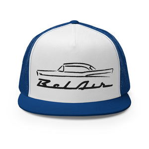 1957 Chevy 57 Belair Bel Air Outline Antique American Collector Car Custom Embroidered 5 Panel Trucker Cap Snapback Hat