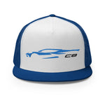 2023 Corvette C8 Outline Silhouette Rapid Blue 8th Gen Custom Embroidered 5 Panel Trucker Cap Snapback Hat