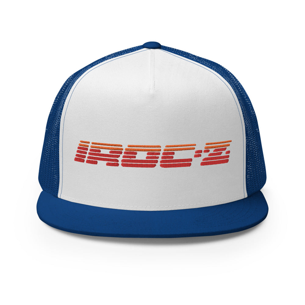 Retro Vintage 1980s Chevy Camaro IROC-Z Logo Fender Emblem Custom Embroidered 5 Panel Trucker Cap Snapback Hat