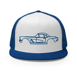 1961 Corvette Jewel Blue Antique Collector Car Custom Embroidered 5 Panel Trucker Cap Snapback Hat